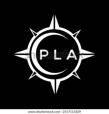 PLA abstract technology circle setting logo design on black background. PLA creative initials letter logo.
