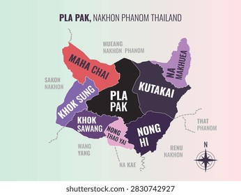 Pla pak Nakhon Phanom Amp into Tambon in a minimalist colorful style