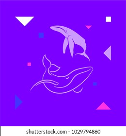 Placard with abstract composition, geometric style, flat design elements and whales. Art for covers, banners, flyers and posters. Vector illustration.