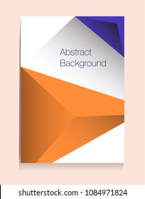 Placard with abstract composition, geometric style, flat design elements. Orange and indigo triangles. Composition for covers, banners, flyers and posters. A4 format, vector templates.