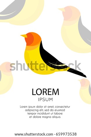 Placard with abstract icon of a bird and text field. Vector illustration.