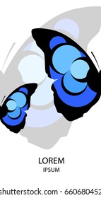 Placard with abstract icon of a  butterfly and sample text. Vector.