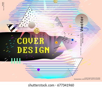 Placard con formas abstractas de burbujas líquidas, elementos planos de estilo geométrico de los años 80 y elementos de diseño 3d. Arte retro para portadas, pancartas, volantes y afiches. Ilustraciones vectoriales de Eps10