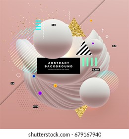 Placard with abstract liquid bubbles shapes, 80s memphis geometric style flat and 3d design elements. Retro art for covers, banners, flyers and posters. Eps10 vector illustrations