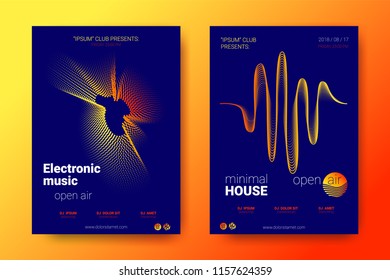 Placard of the Electronic Festival with the Illustration of Sound. Abstract Backgrounds with Gradient and Distortion of Rounds. Stripe Cover for Sound Event. Vector Stylized Equalizer. Sound Amplitude