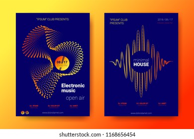 Placard of the Electronic Festival with the Illustration of Sound. Abstract Backgrounds with Gradient and Distortion of Rounds. Stripe Cover for Sound Event. Vector Stylized Equalizer. Sound Amplitude