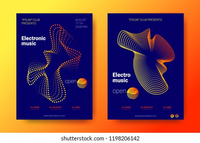 Placard of Electronic Festival with the Illustration of Sound. Abstract Backgrounds with Gradient and Distortion of Rounds. Stripe Cover for Sound Event. Vector Stylized Equalizer.