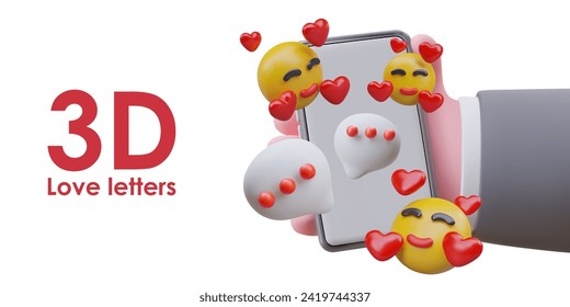 Placard with human holding smartphone with love reactions