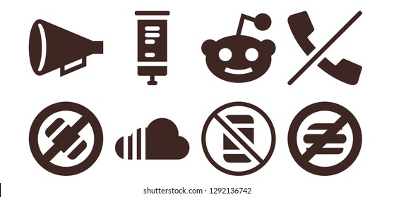  placard icon set. 8 filled placard icons. Simple modern icons about  - No phone, Protest, Soundcloud, Roll up, Reddit, No food, No calls