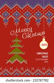  Placard with Knitted Ornamental Background and Christmas Tree