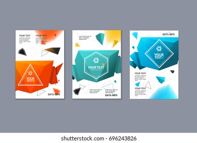 Placard, Poster or Flyer Template Set Colorful Modern Geometric Trendy Design for Advertising and Presentation Origami Bubble Speech on a Gray Background. Vector illustration