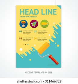 Placard Poster Template with Rollerbrush and Space for Text. Vector illustration