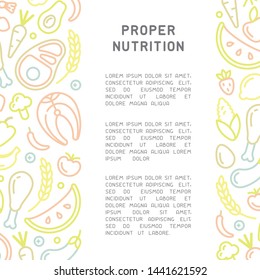 Placard with proper nutrition information and food elements in linear style