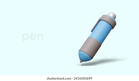 Placard with realistic big model of pen in blue color