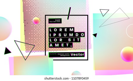 Placard template with abstract geometric shapes, 80s memphis bright style flat design elements. Retro art for covers, banners, flyers and posters. Eps10 vector illustrations