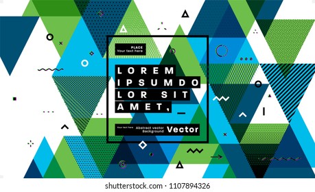 Placard template with abstract geometric shapes, 80s memphis bright style flat design elements. Retro art for covers, banners, flyers and posters. Eps10 vector illustrations