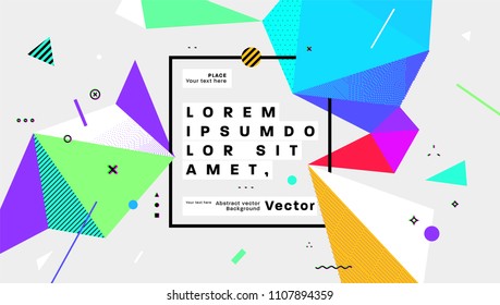 Placard template with abstract geometric shapes, 80s memphis bright style flat design elements. Retro art for covers, banners, flyers and posters. Eps10 vector illustrations
