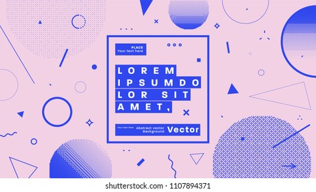 Placard template with abstract geometric shapes, 80s memphis bright style flat design elements. Retro art for covers, banners, flyers and posters. Eps10 vector illustrations