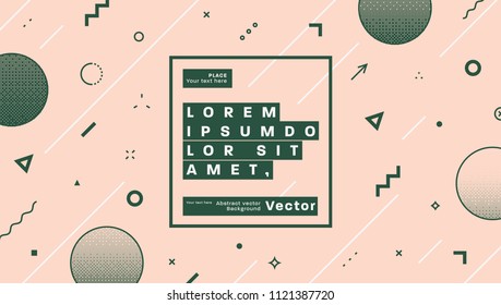 Plantilla de plano con formas geométricas abstractas, los elementos de diseño plano de estilo brillante de los años 80. Arte retro para portadas, pancartas, volantes y afiches. Ilustraciones vectoriales Eps10