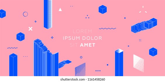 Placard template with abstract geometric shapes, 80s memphis bright style flat design elements. Retro art for covers, banners, flyers and posters. Eps10 vector illustrations