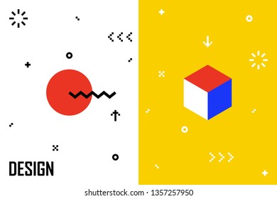 Placard template with abstract geometric shapes, 80s memphis bright style flat design elements. Retro art for covers, banners, flyers and posters. Eps10 vector illustrations - Vector