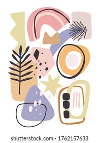 Plantilla de placa con formas geométricas abstractas, elementos de diseño plano de estilo brillante de los años 80. Arte retro para portadas, pancartas, volantes y afiches. Ilustraciones vectoriales Eps 8