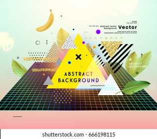 Placard template with abstract liquid bubbles shapes, 80s memphis geometric style flat and 3d design elements. Retro art for covers, banners, flyers and posters. Eps10 vector illustrations.
