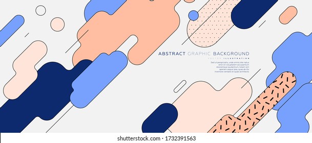 Placard template with abstract liquid fluid geometric shapes flow, 80s memphis bright style flat design elements. Retro art for covers, banners, flyers and posters. Eps10 vector illustration.