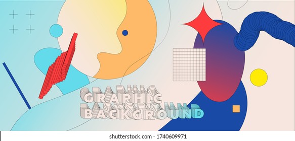 Placard template with abstract shapes, 80s memphis geometric style flat and line design elements. Retro art for landing page, a4 covers, banners, flyers and posters. Eps10 vector illustrations