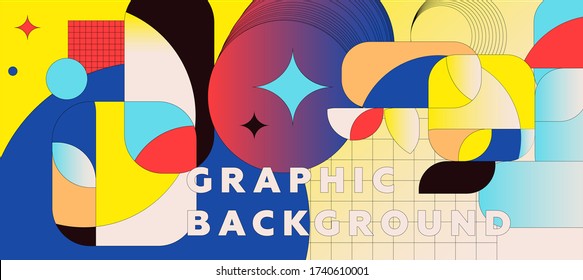 Placard template with abstract shapes, 80s memphis geometric style flat and line design elements. Retro art for landing page, a4 covers, banners, flyers and posters. Eps10 vector illustrations