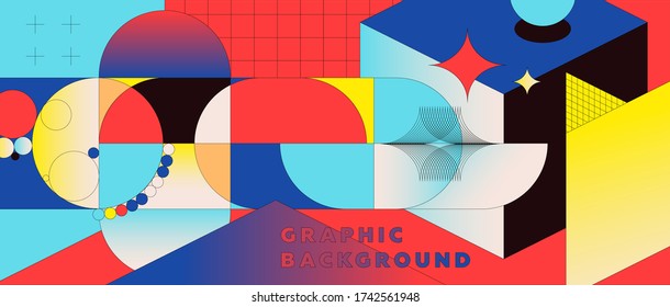 Placard template with abstract shapes, 80s memphis geometric style flat and line design elements. Retro art for landing page, a4 covers, banners, flyers and posters. Eps10 vector illustrations