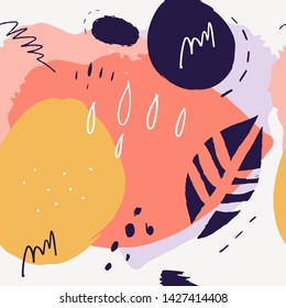 Placard template with abstract shapes, mid century modern wall art, scandinavian patchwork style hand drawn design elements. Seamless pattern for cloth, banners, flyers and more. Nordic graphic design