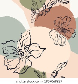 Placard template with abstract shapes, mid century modern wall art, hand drawn design elements. Seamless pattern for cloth, banners, flyers and more. Nordic colors design