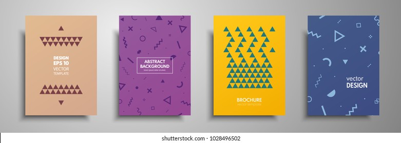 Placard templates set with abstract geometric elements. Design cards with gold elements. Applicable for placards, brochures, flyers, banners, book covers, notebooks.