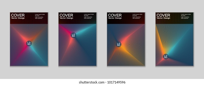 Placard templates set with abstract halftone lines rays, 80s memphis geometric style poster design elements. Retro art halftone vector illustration for banners, flyers, placards and party posters.