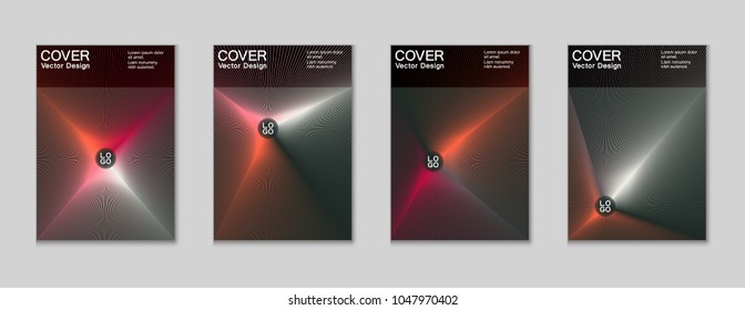 Placard templates set with abstract halftone lines rays, 80s memphis geometric style poster design elements. Retro art halftone vector illustration for banners, flyers, placards and party posters. 