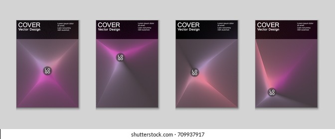 Placard templates set with abstract halftone lines rays, 80s memphis geometric style poster design elements. Retro art halftone vector illustration for banners, flyers, placards and party posters. 