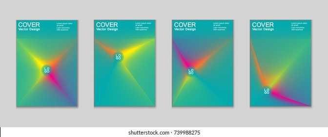 Placard templates set with abstract halftone lines rays, 80s memphis geometric style poster design elements. Retro art halftone vector illustration for banners, flyers, placards and party posters. 