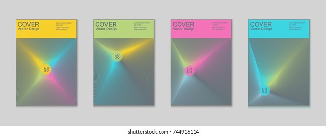 Placard templates set with abstract halftone lines rays, 80s memphis geometric style poster design elements. Retro art halftone vector illustration for banners, flyers, placards and party posters. 