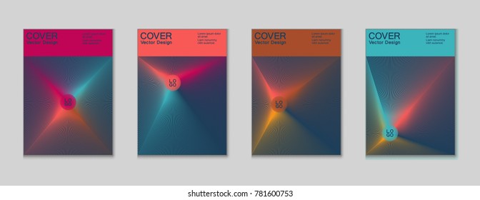 Placard templates set with abstract halftone lines rays, 80s memphis geometric style poster design elements. Retro art halftone vector illustration for banners, flyers, placards and party posters. 