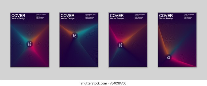 Placard templates set with abstract halftone lines rays, 80s memphis geometric style poster design elements. Retro art halftone vector illustration for banners, flyers, placards and party posters.