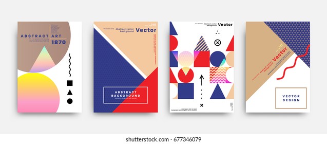 Placard templates set with abstract liquid bubbles shapes, 80s memphis geometric style flat and 3d design elements. Retro art for a4 covers, banners, flyers and posters. Eps10 vector illustrations