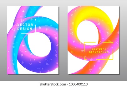 Placard templates set with abstract shapes, 80s memphis geometric style flat and line design elements. Retro art for a4 covers, banners, flyers and posters. Eps10 vector illustrations