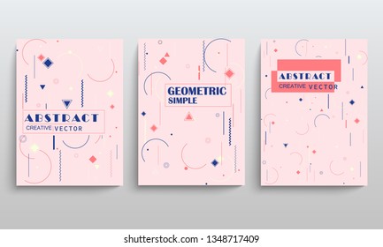 Placard templates set with abstract shapes, 80s memphis geometric style flat and line design elements