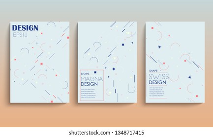 Placard templates set with abstract shapes, 80s memphis geometric style flat and line design elements