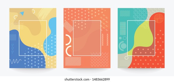 Placard templates set with abstract.memphis geometric style.for a4 covers, banners, flyers and posters. Eps10 