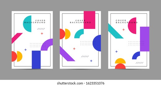 Placard templates set with Geometric shapes, Memphis geometric style flat and line design elements. Memphis art for covers, banners, flyers and posters. Eps10 vector illustrations	
