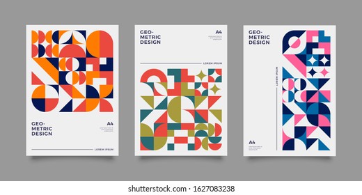 Placard templates set with Geometric shapes, Retro geometric style flat and line design elements. Retro art for covers, banners, flyers and posters. Eps10 vector illustrations