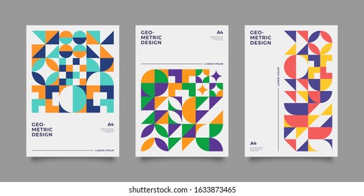 Placard templates set with Geometric shapes, Retro bauhaus swiss style flat and line design elements. Retro art for covers, banners, flyers and posters. Eps 10 vector illustrations