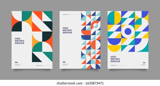 Placard templates set with Geometric shapes, Retro bauhaus swiss style flat and line design elements. Retro art for covers, banners, flyers and posters. Eps 10 vector illustrations